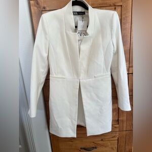 Zara Women's White Blazer Coat in Large